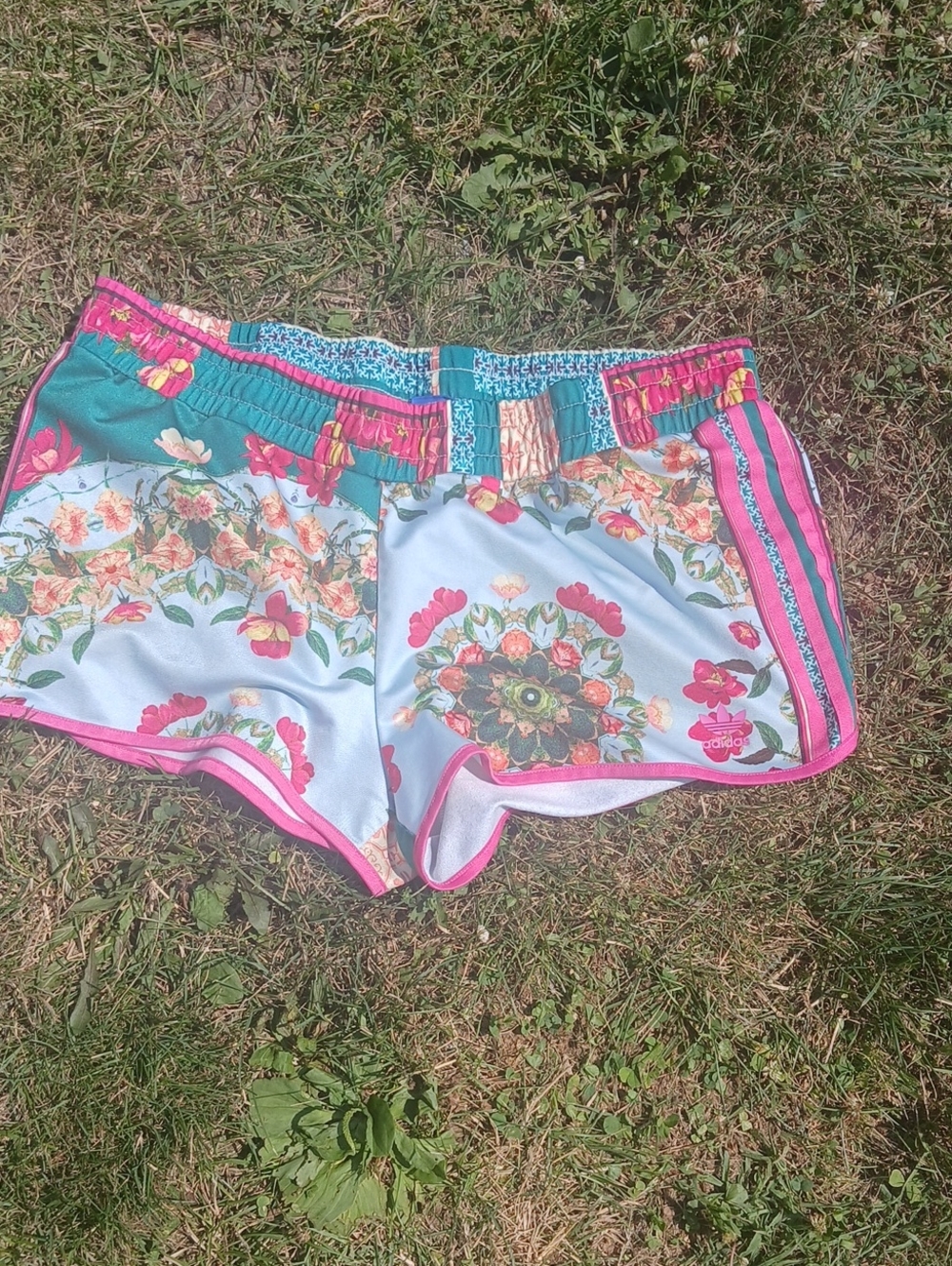 adidas Floral Athletic Shorts in Turquoise and Pink Size XL